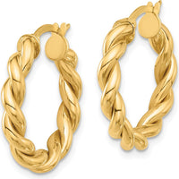 14K Yellow Gold Polished Twisted Hoop Earrings - Elegant & Timeless Design by 0