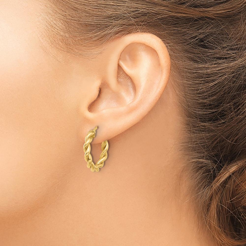 14K Yellow Gold Polished Twisted Hoop Earrings - Elegant & Timeless Design by 0