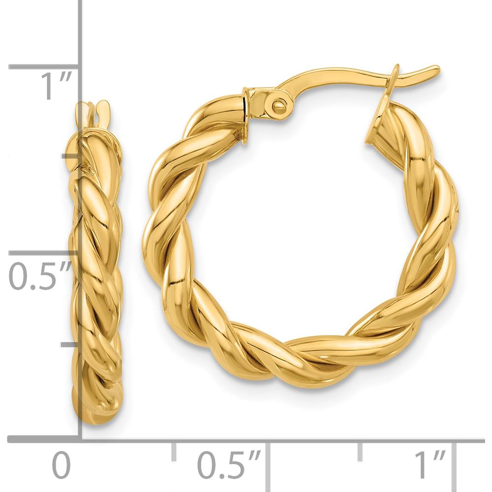14K Yellow Gold Polished Twisted Hoop Earrings - Elegant & Timeless Design by 0