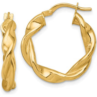14K Yellow Gold Polished Twisted Large Hoop Earrings - 23mm Length by 0