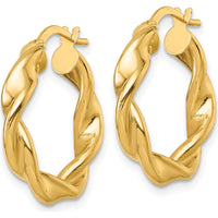 14K Yellow Gold Polished Twisted Large Hoop Earrings - 23mm Length by 0