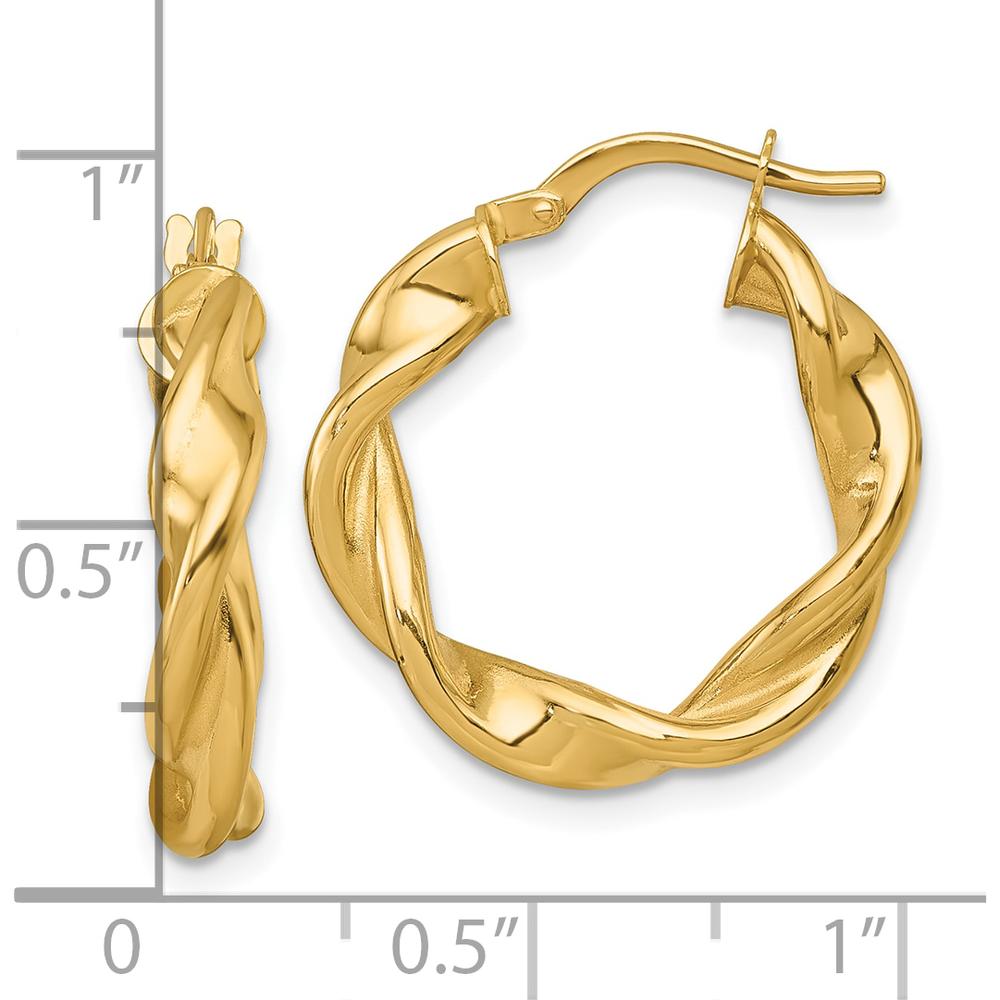 14K Yellow Gold Polished Twisted Large Hoop Earrings - 23mm Length by 0