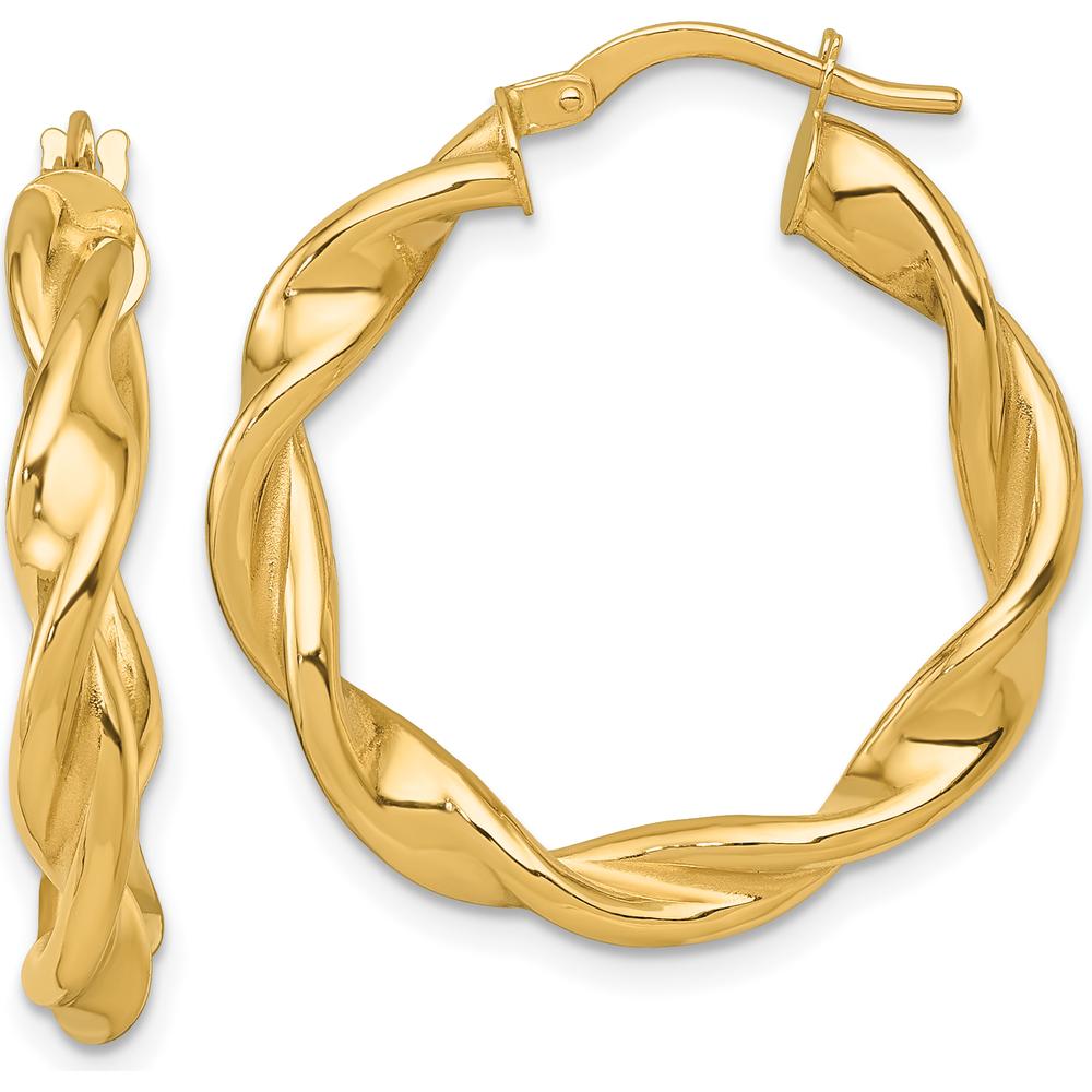 14K Yellow Gold Polished Twisted Large Hoop Earrings 29mm by 0