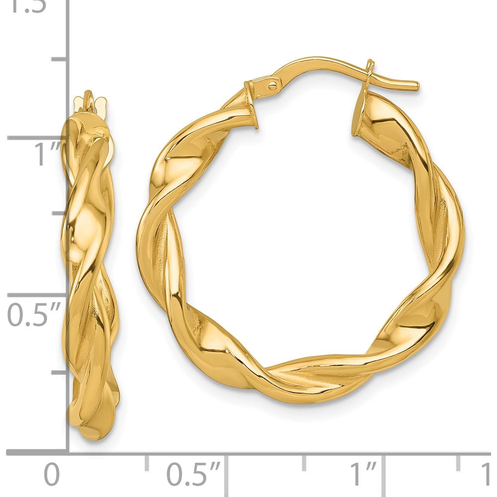 14K Yellow Gold Polished Twisted Large Hoop Earrings 29mm by 0