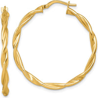 14K Yellow Gold Polished Twisted Large Hoop Earrings - 37mm Length by 0