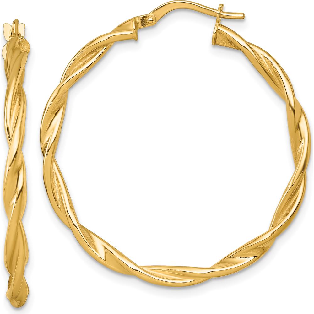 14K Yellow Gold Polished Twisted Large Hoop Earrings - 37mm Length by 0