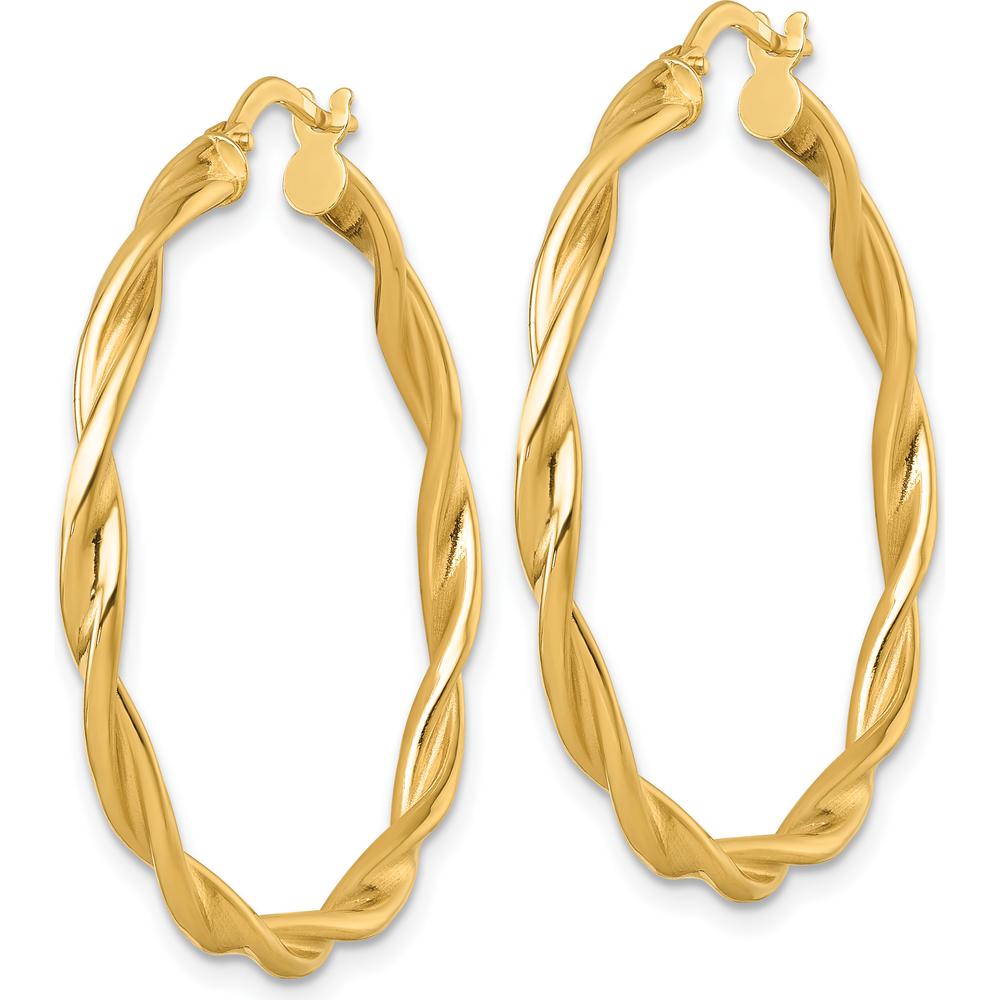 14K Yellow Gold Polished Twisted Large Hoop Earrings - 37mm Length by 0