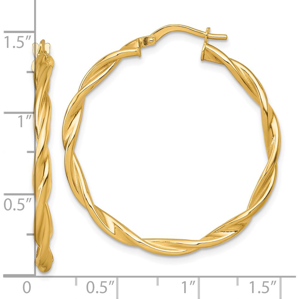 14K Yellow Gold Polished Twisted Large Hoop Earrings - 37mm Length by 0