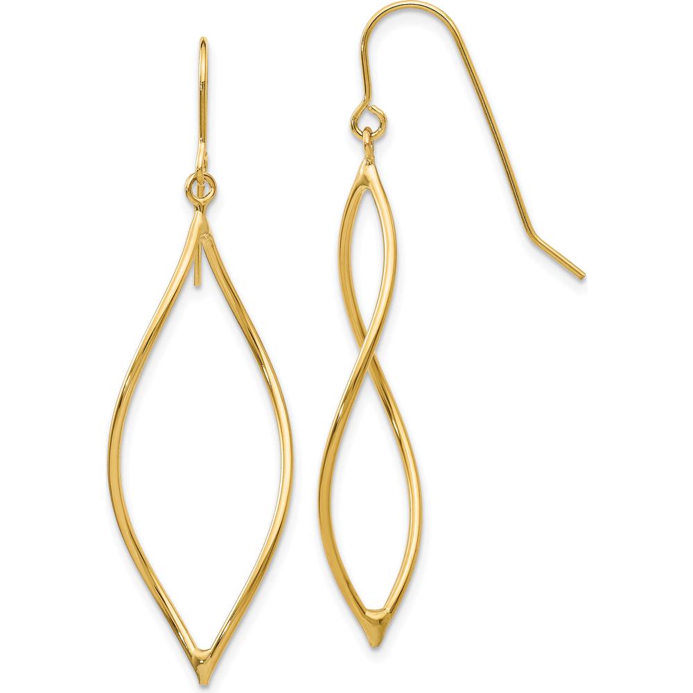 14K Yellow Gold Polished Twisted Oblong Dangle Earrings - 47mm Length by 0
