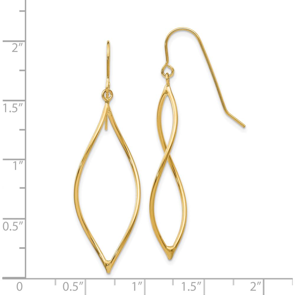 14K Yellow Gold Polished Twisted Oblong Dangle Earrings - 47mm Length by 0