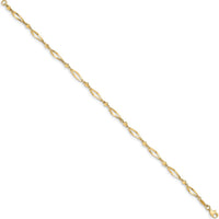 14K Yellow Gold Polished Twisted Oval and Mirror Beads 9" Anklet