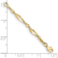 14K Yellow Gold Polished Twisted Oval and Mirror Beads 9" Anklet