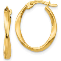 14K Yellow Gold Polished Twisted Oval Hoop Earrings - 18mm Length by 0