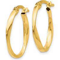 14K Yellow Gold Polished Twisted Oval Hoop Earrings - 18mm Length by 0
