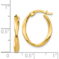 14K Yellow Gold Polished Twisted Oval Hoop Earrings - 18mm Length by 0