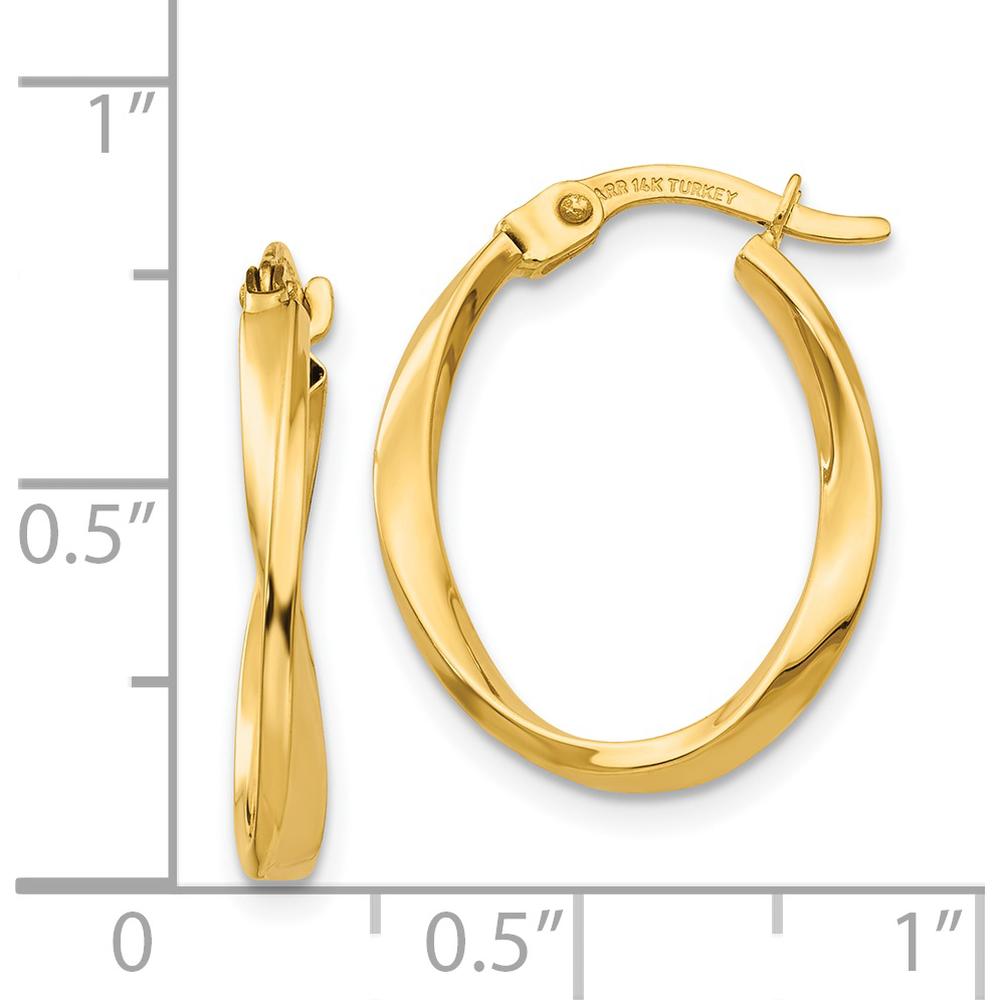 14K Yellow Gold Polished Twisted Oval Hoop Earrings - 18mm Length by 0