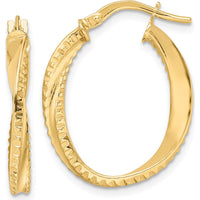 14K Yellow Gold Polished Twisted Oval Hoop Earrings - 24mm Length, 19mm Width by 0