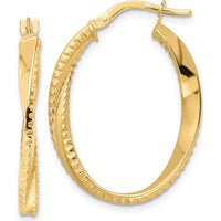 14K Yellow Gold Polished Twisted Oval Hoop Earrings - 29mm Length by 0