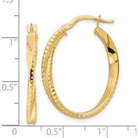 14K Yellow Gold Polished Twisted Oval Hoop Earrings - 29mm Length by 0