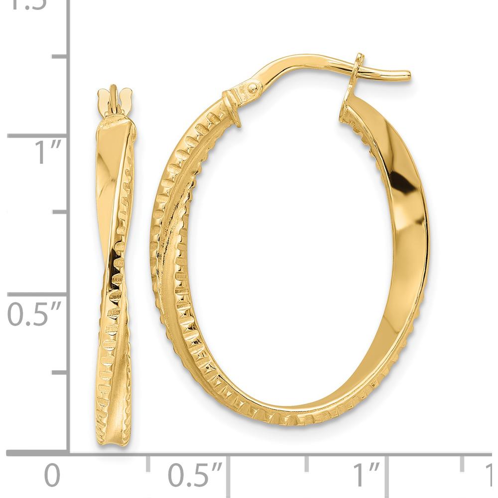 14K Yellow Gold Polished Twisted Oval Hoop Earrings - 29mm Length by 0