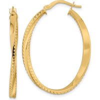 14K Yellow Gold Polished Twisted Oval Hoop Earrings - 36mm Length by 0