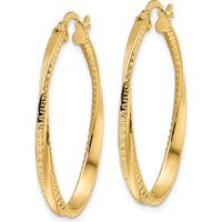 14K Yellow Gold Polished Twisted Oval Hoop Earrings - 36mm Length by 0