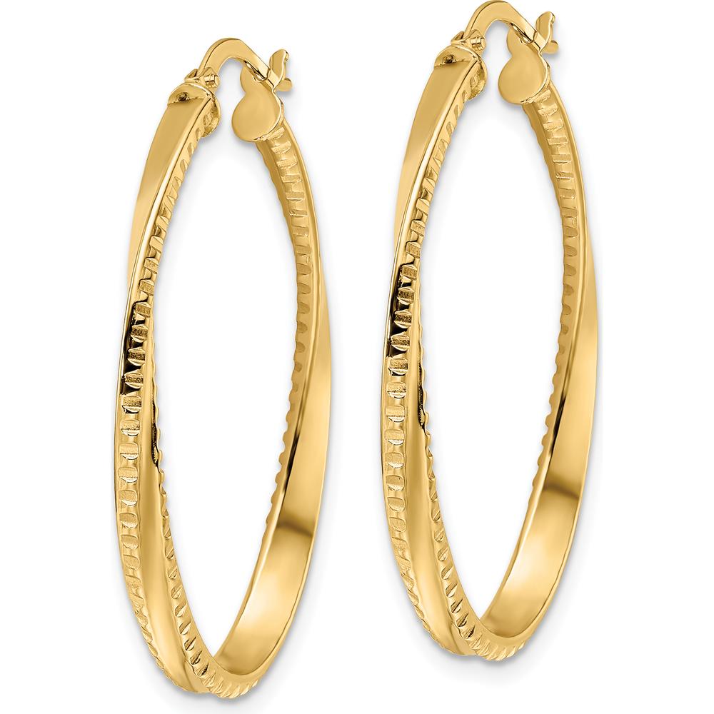 14K Yellow Gold Polished Twisted Oval Hoop Earrings - 36mm Length by 0