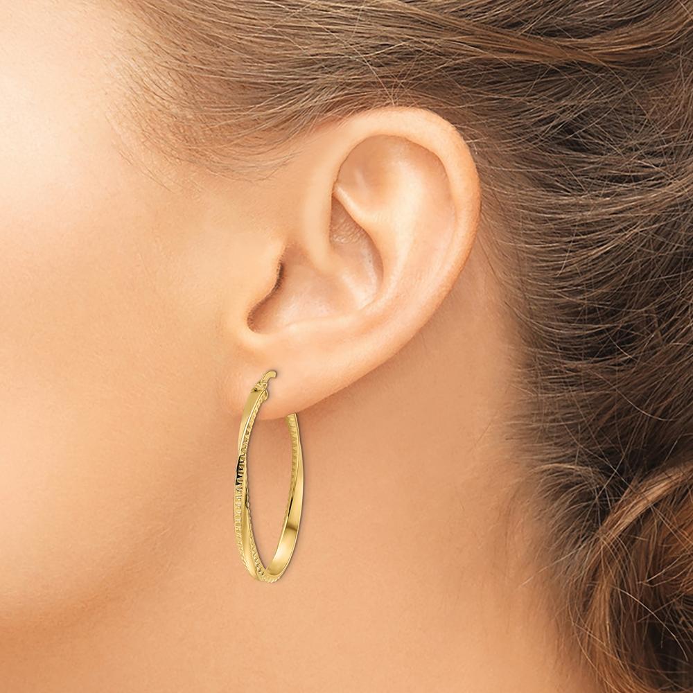 14K Yellow Gold Polished Twisted Oval Hoop Earrings - 36mm Length by 0