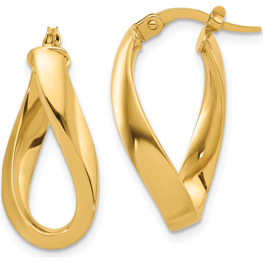 14K Yellow Gold Polished Twisted Oval Hoop Earrings - Elegant Design by 0