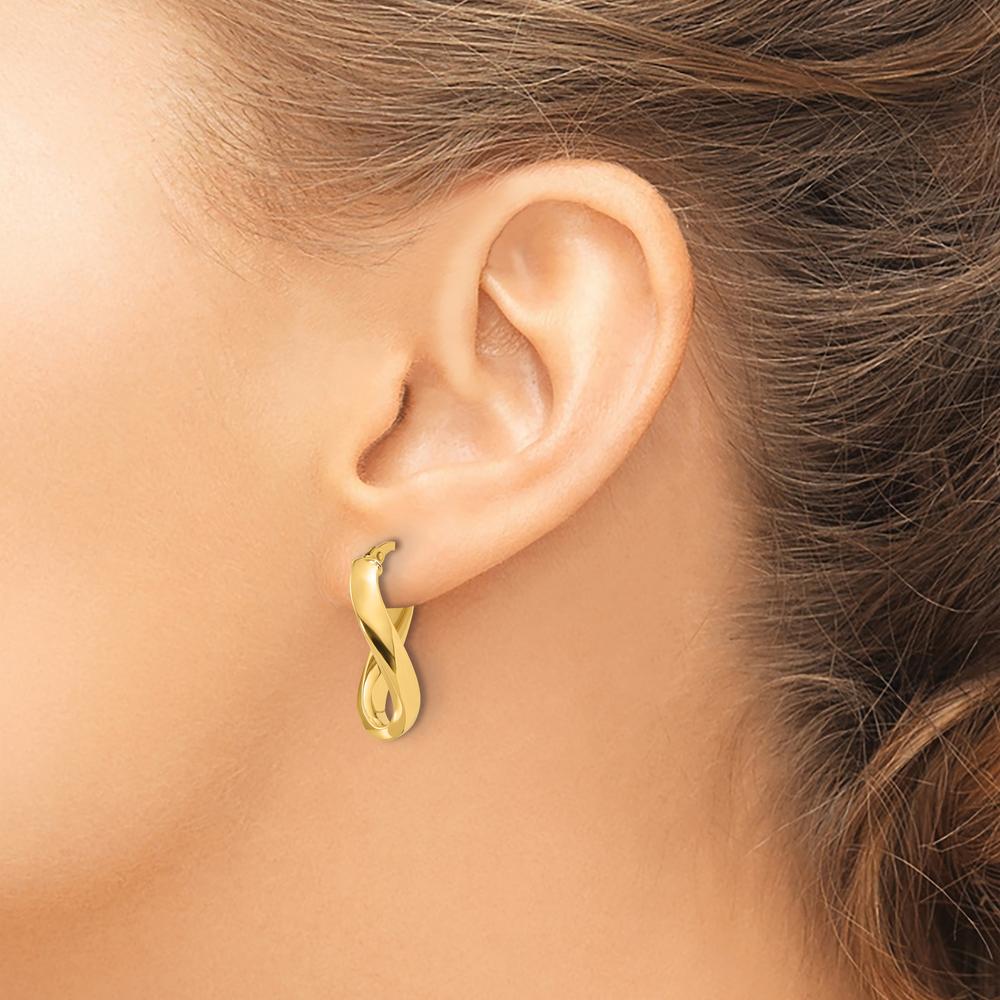 14K Yellow Gold Polished Twisted Oval Hoop Earrings - Elegant Design by 0