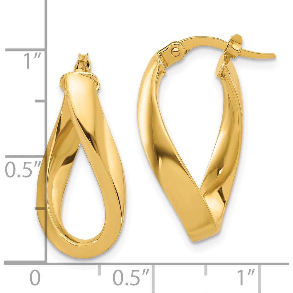 14K Yellow Gold Polished Twisted Oval Hoop Earrings - Elegant Design by 0