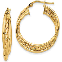 14K Yellow Gold Polished Twisted Rope Hoop Earrings - Elegant Design by 0