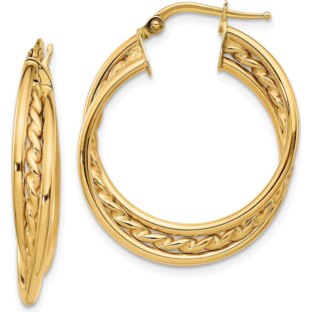 14K Yellow Gold Polished Twisted Rope Hoop Earrings - Elegant Design by 0