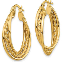 14K Yellow Gold Polished Twisted Rope Hoop Earrings - Elegant Design by 0