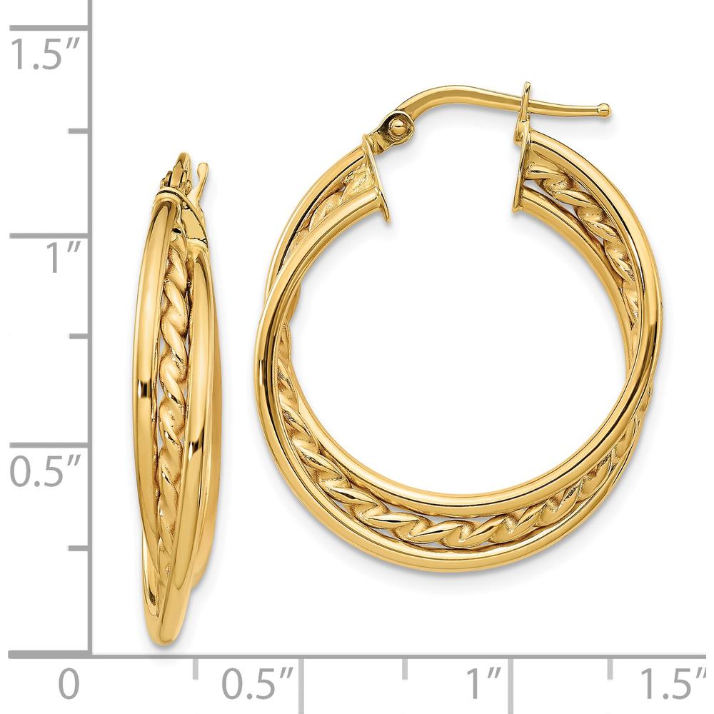 14K Yellow Gold Polished Twisted Rope Hoop Earrings - Elegant Design by 0