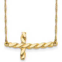 14K Yellow Gold Polished Twisted Sideways Cross Necklace - 17 Inches by 0