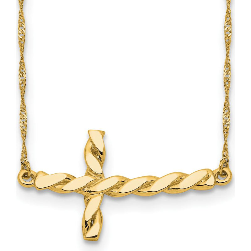 14K Yellow Gold Polished Twisted Sideways Cross Necklace - 17 Inches by 0