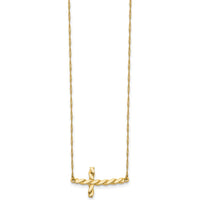 14K Yellow Gold Polished Twisted Sideways Cross Necklace - 17 Inches by 0