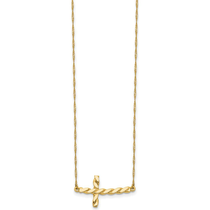 14K Yellow Gold Polished Twisted Sideways Cross Necklace - 17 Inches by 0
