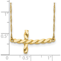14K Yellow Gold Polished Twisted Sideways Cross Necklace - 17 Inches by 0