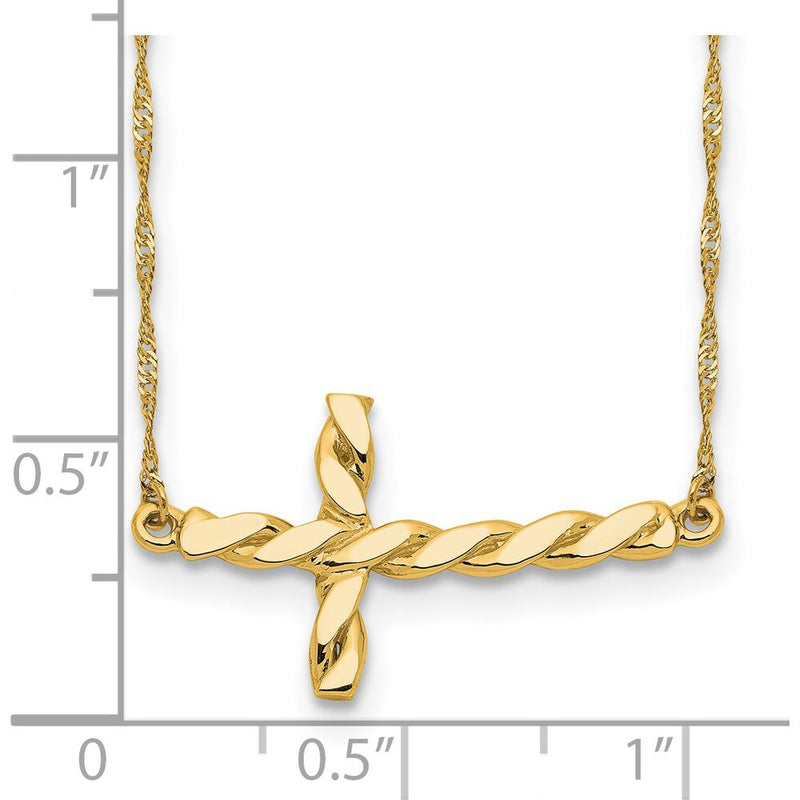 14K Yellow Gold Polished Twisted Sideways Cross Necklace - 17 Inches by 0