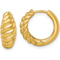 14K Yellow Gold Polished Twisted Tapered Hinged Hoop Earrings - 15mm by 0