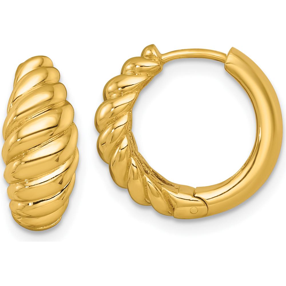 14K Yellow Gold Polished Twisted Tapered Hinged Hoop Earrings - 15mm by 0
