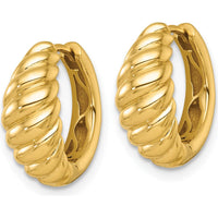 14K Yellow Gold Polished Twisted Tapered Hinged Hoop Earrings - 15mm by 0