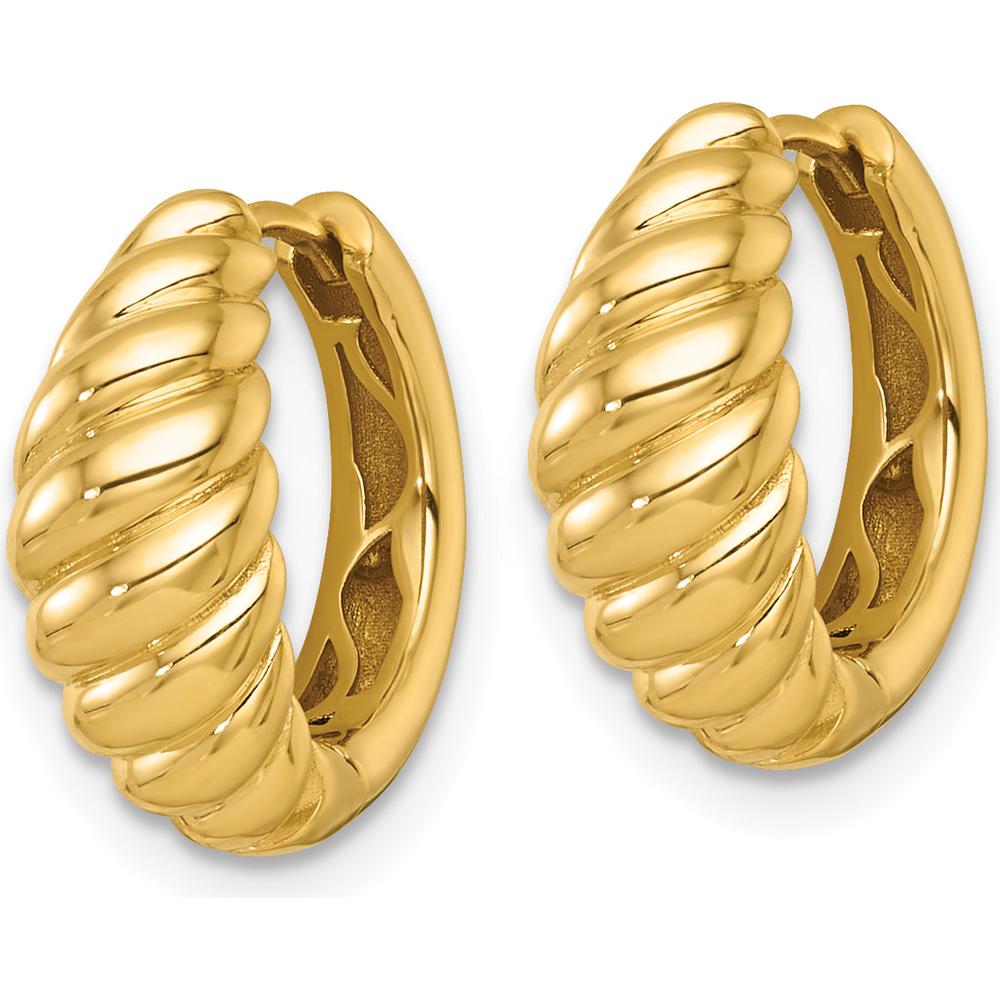 14K Yellow Gold Polished Twisted Tapered Hinged Hoop Earrings - 15mm by 0