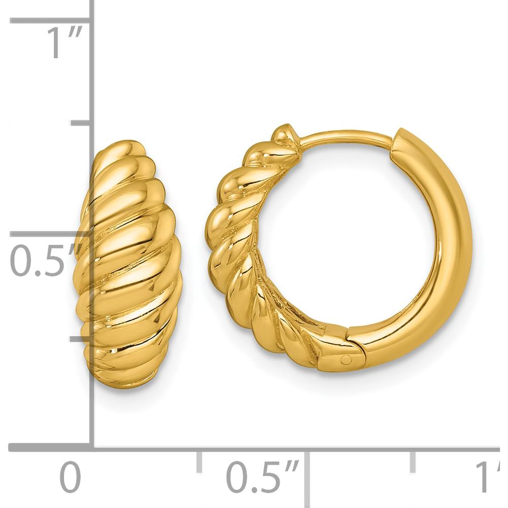 14K Yellow Gold Polished Twisted Tapered Hinged Hoop Earrings - 15mm by 0