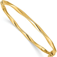 14K Yellow Gold Polished Twisted Tube Hinged Oval Bangle Bracelet - 4mm Width by Oro Pregiato