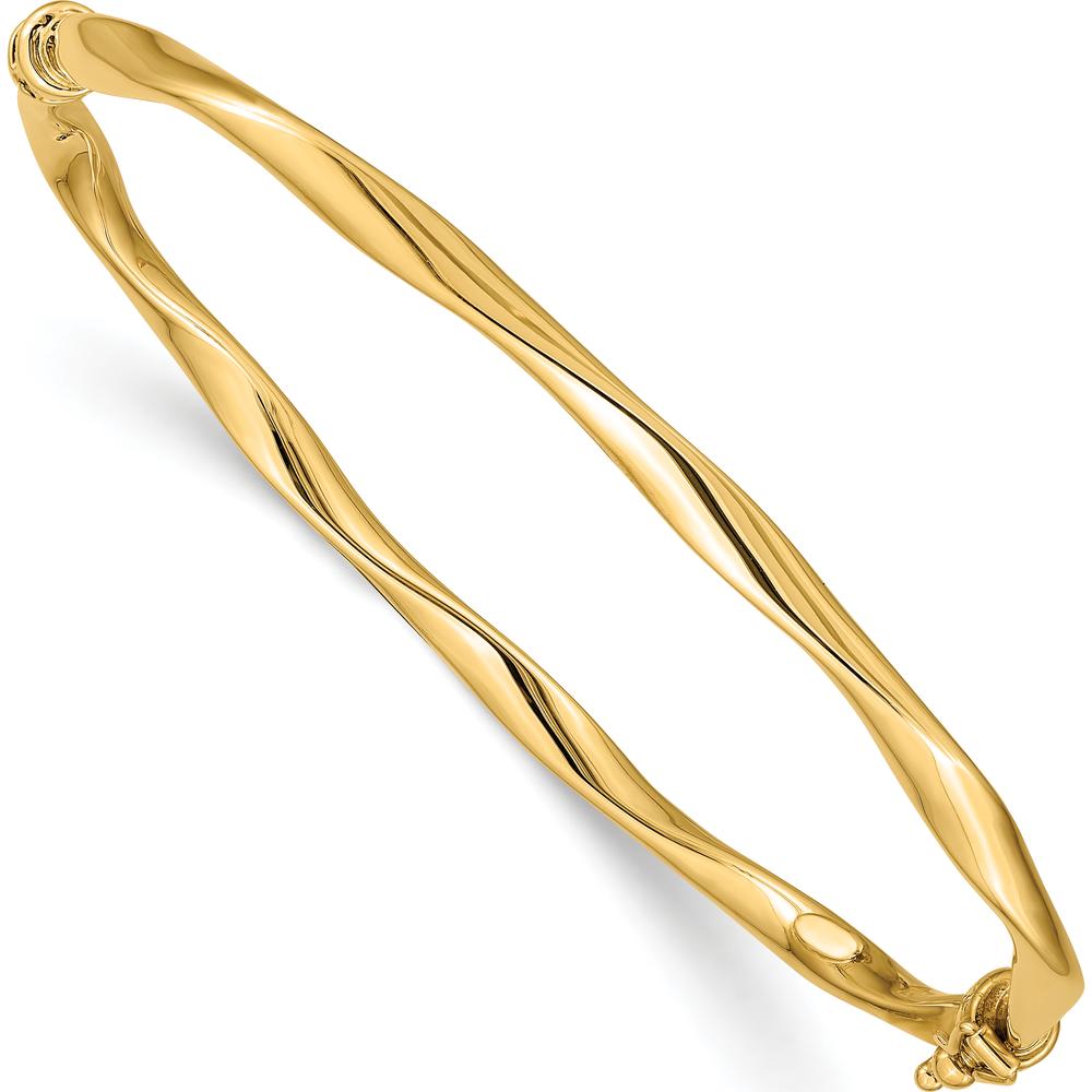 14K Yellow Gold Polished Twisted Tube Hinged Oval Bangle Bracelet - 4mm Width by Oro Pregiato