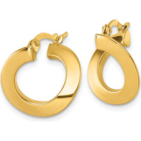 14K Yellow Gold Polished Twisted Tube Hoop Earrings - 16.5mm Length and Width by 0