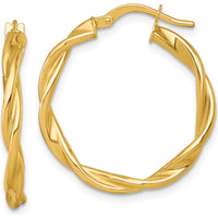 14K Yellow Gold Polished Twisted Tube Hoop Earrings - 26mm Length by 0